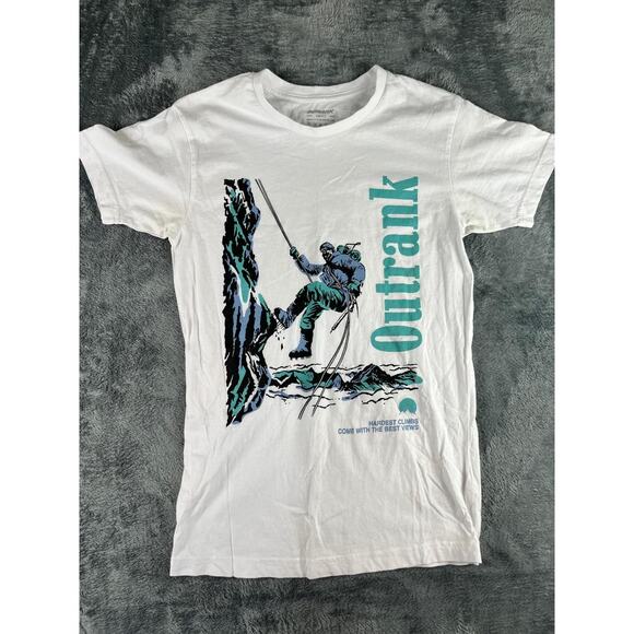 Vintage 90s Outrank Climbing T-Shirt Rock Climber Graphic Small Single Stitch - Picture 1 of 10
